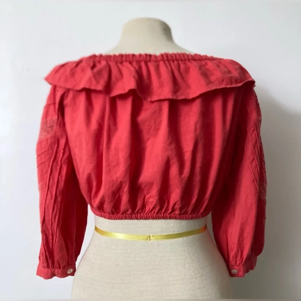 FREE PEOPLE BEATRICE BB CROP OFF SHOULDER TOP LINEN PASSIONFRUIT Size S